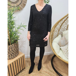 Robe femme droite noire à sequins Alexine