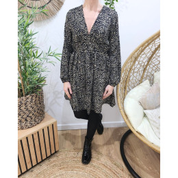 Robe femme noire taupe liseré doré Alaïna
