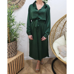 Robe chemise femme longue satinée vert émeraude