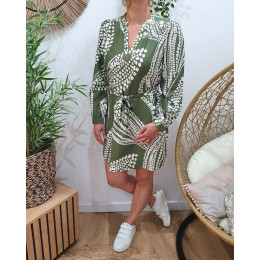 Robe droite femme kaki et écrue Nilda
