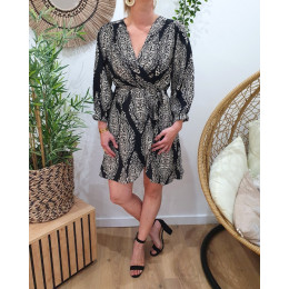 Robe femme noire motifs écru Milena