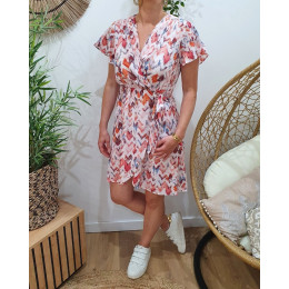 Robe femme écru motifs roses Adalia