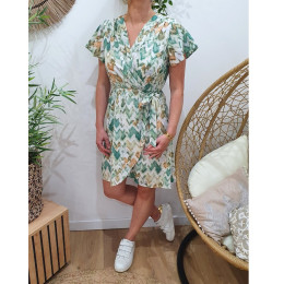Robe femme écru motifs verts Adalia