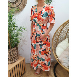 Robe longue femme rose orangée Zohra