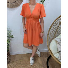 Robe femme orange unie manches volantes Janelle