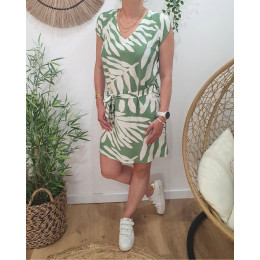 Robe femme droite verte et écrue Éléa