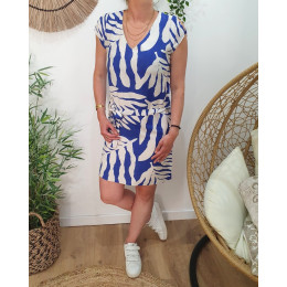 Robe femme droite bleu électrique et écrue Éléa