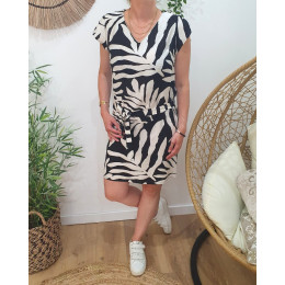 Robe femme droite noire et écrue Éléa