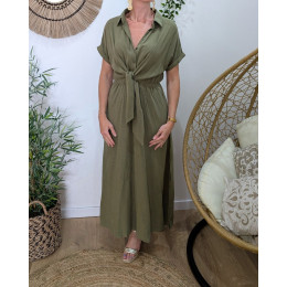 Robe longue femme à noeud kaki