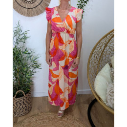 Robe longue femme rose et orange Anoukis