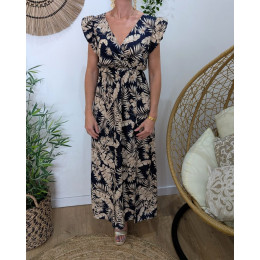 Robe longue femme marine et beige Zénaëlle
