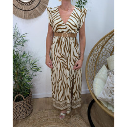 Robe longue femme beige motifs camels Thaëlys