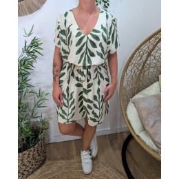 Robe femme droite écrue et verte Ismérie