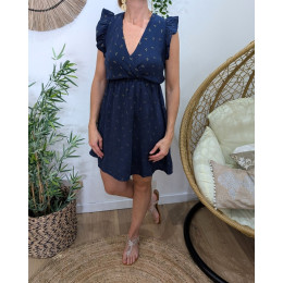 Robe femme marine petits motifs dorés Naïa