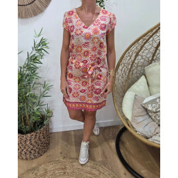 Robe femme orange fuchsia et rouge Hedda