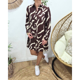 Robe chemise femme droite marron et beige Axellea