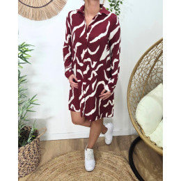 Robe chemise femme droite bordeaux et beige Axellea