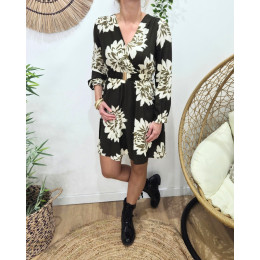 Robe femme kaki fleurs écrues Ophéa