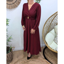 Robe longue femme unie rouge bordeaux manches longues Izia