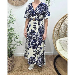 Robe longue femme marine et écrue Willa
