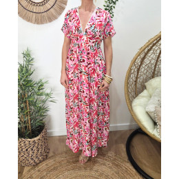 Robe longue femme motifs roses multicolores Brizia