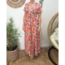 Robe longue femme motifs orangés multicolores Brizia