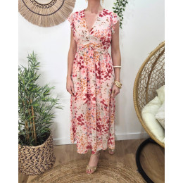 Robe longue femme rose fleurie rose orangée Maloé