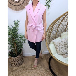 Robe blazer femme sans manches à nouer rose