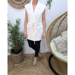Robe blazer femme sans manches à nouer blanche