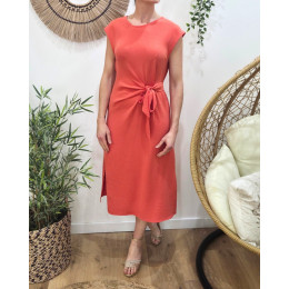  Robe femme cache coeur nouée corail Ginevra