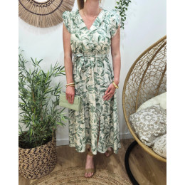 Robe longue femme feuillage vert agathe Aminda