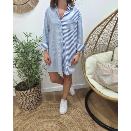  Robe femme droite écrue et bleue rayée Cosima