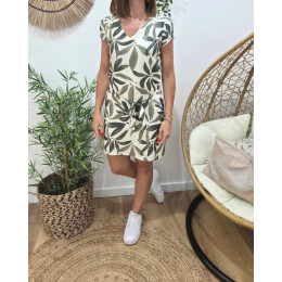  Robe droite femme écrue et verte Ottavia