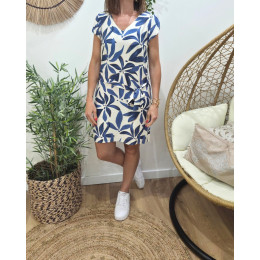  Robe droite femme écrue et bleue Ottavia