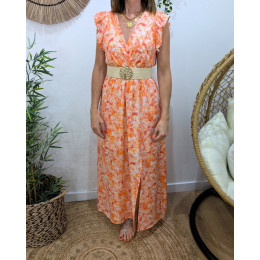 Robe longue femme à motifs fleuris orange Amandine