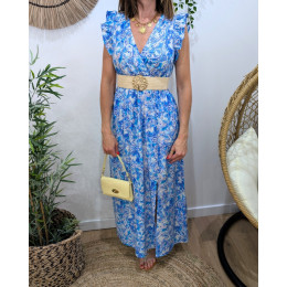 Robe longue femme à motifs fleuris bleue Amandine