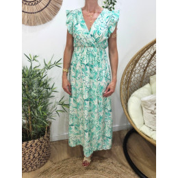  Robe longue femme fleurie verte fleurie Thémis