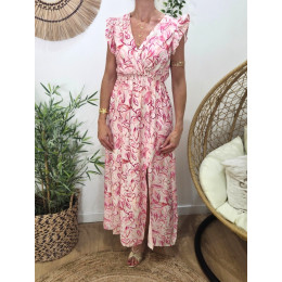  Robe longue femme fleurie rose fleurie Thémis