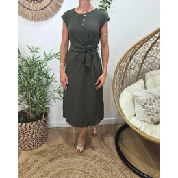  Robe femme cache coeur kaki nouée Ginevra