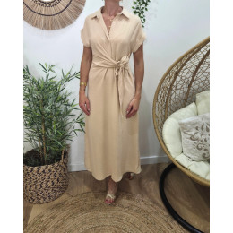  Robe longue femme chemise nouée beige Ananie