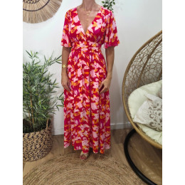  Robe longue femme fuchsia et orange Saskia