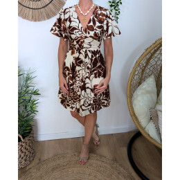 Robe courte femme marron et écrue Willa