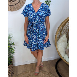 Robe courte femme bleue et blanche Livie