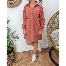  Robe courte droite femme velours cotelé rose foncé