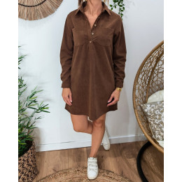  Robe courte droite femme velours cotelé marron