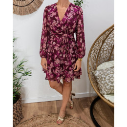  Robe courte femme prune fleurs violettes et blanches Élisabeth