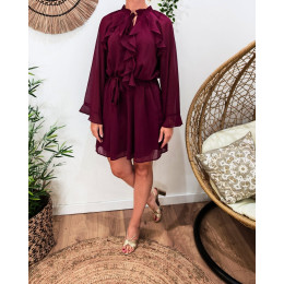  Robe courte femme rouge bordeaux à volants Eugénie