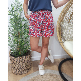 Short femme fluide fleurie rouge Clotilde
