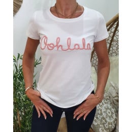 T-Shirt blanc Oohlala rose poudré