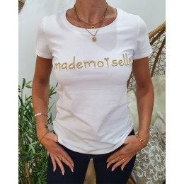 T-Shirt blanc Mademoiselle doré